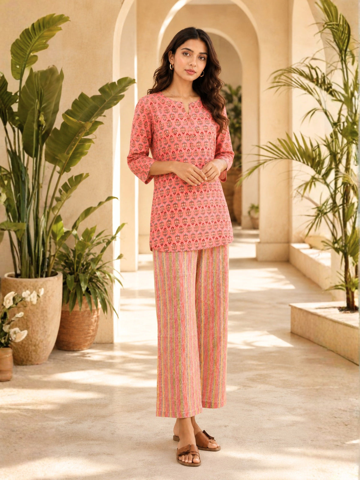 Peachy Block Printed Pure Cotton Lounge Wear