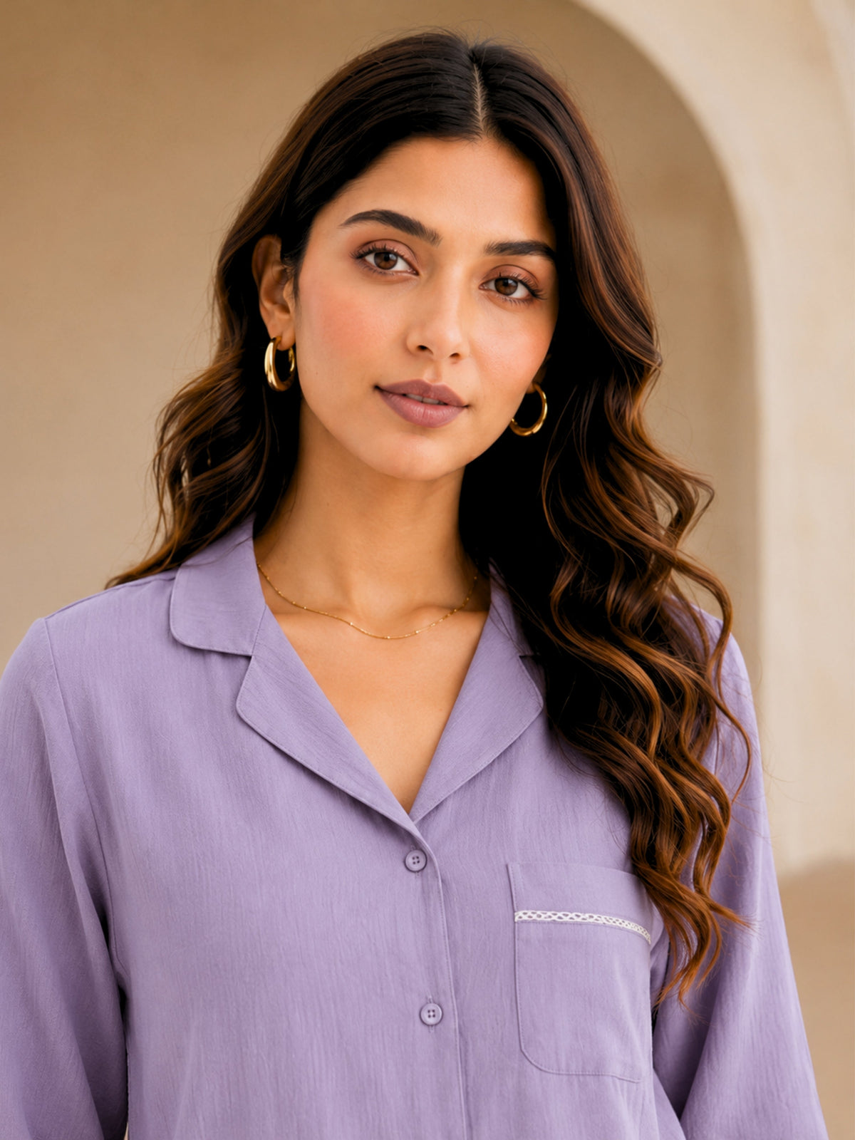 Lavender Soft Crepe Night Suit for Women
