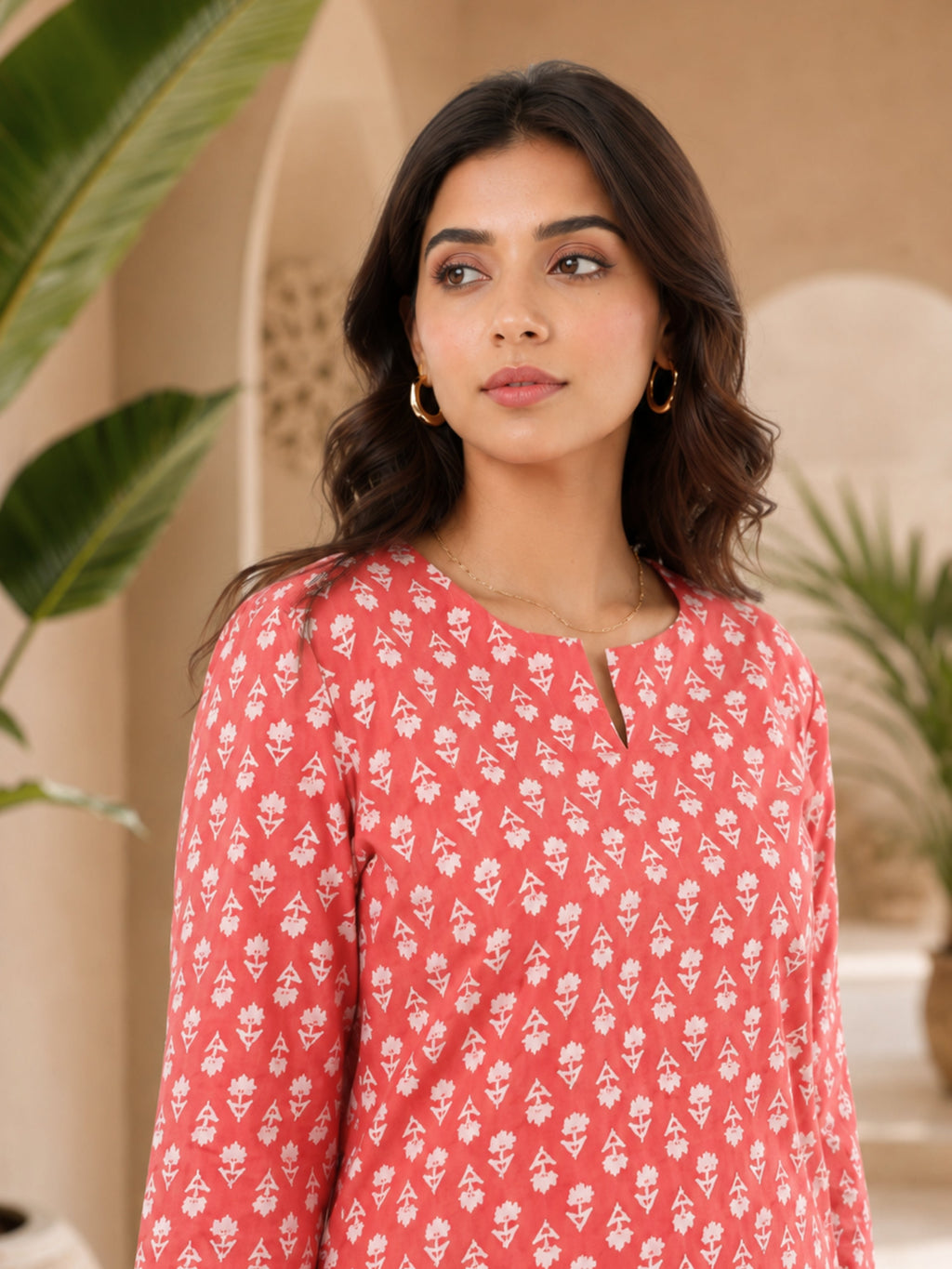 Coral Blush Block Printed cotton Lounge Wear