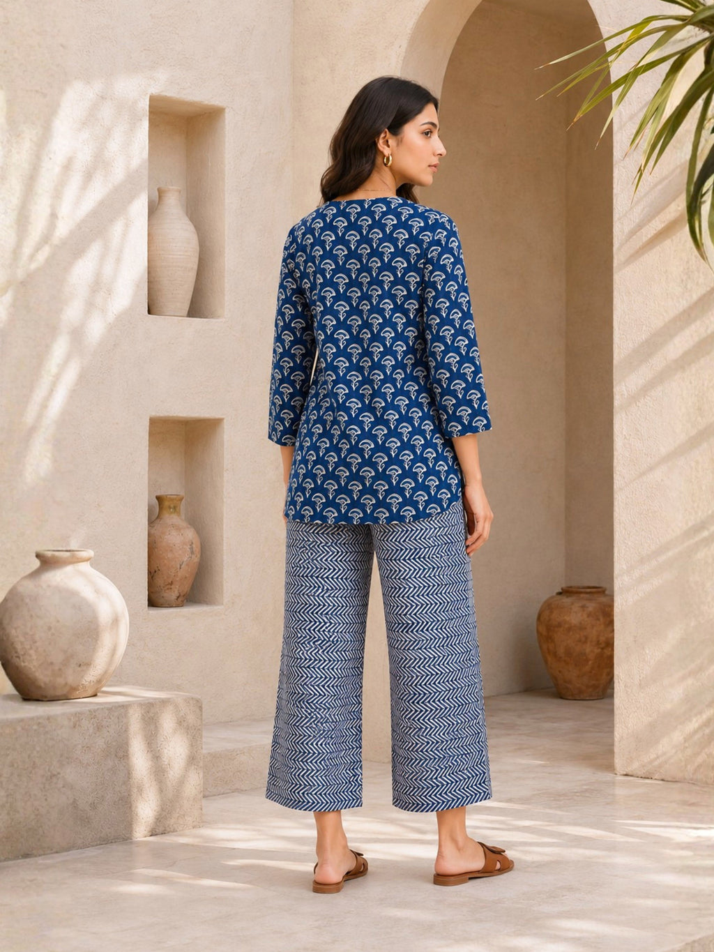 Blue Hand Block Printed Pure Cotton Lounge Wear
