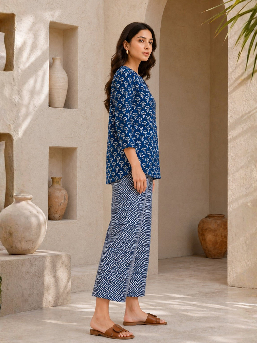 Blue Hand Block Printed Pure Cotton Lounge Wear