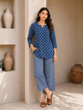 Blue Hand Block Printed Pure Cotton Lounge Wear