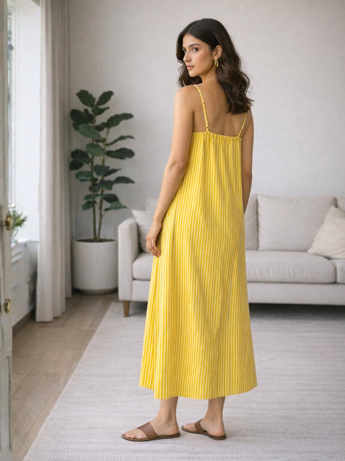 Mimosa Floral Pure Cotton Women's Strap Maxi with Robe