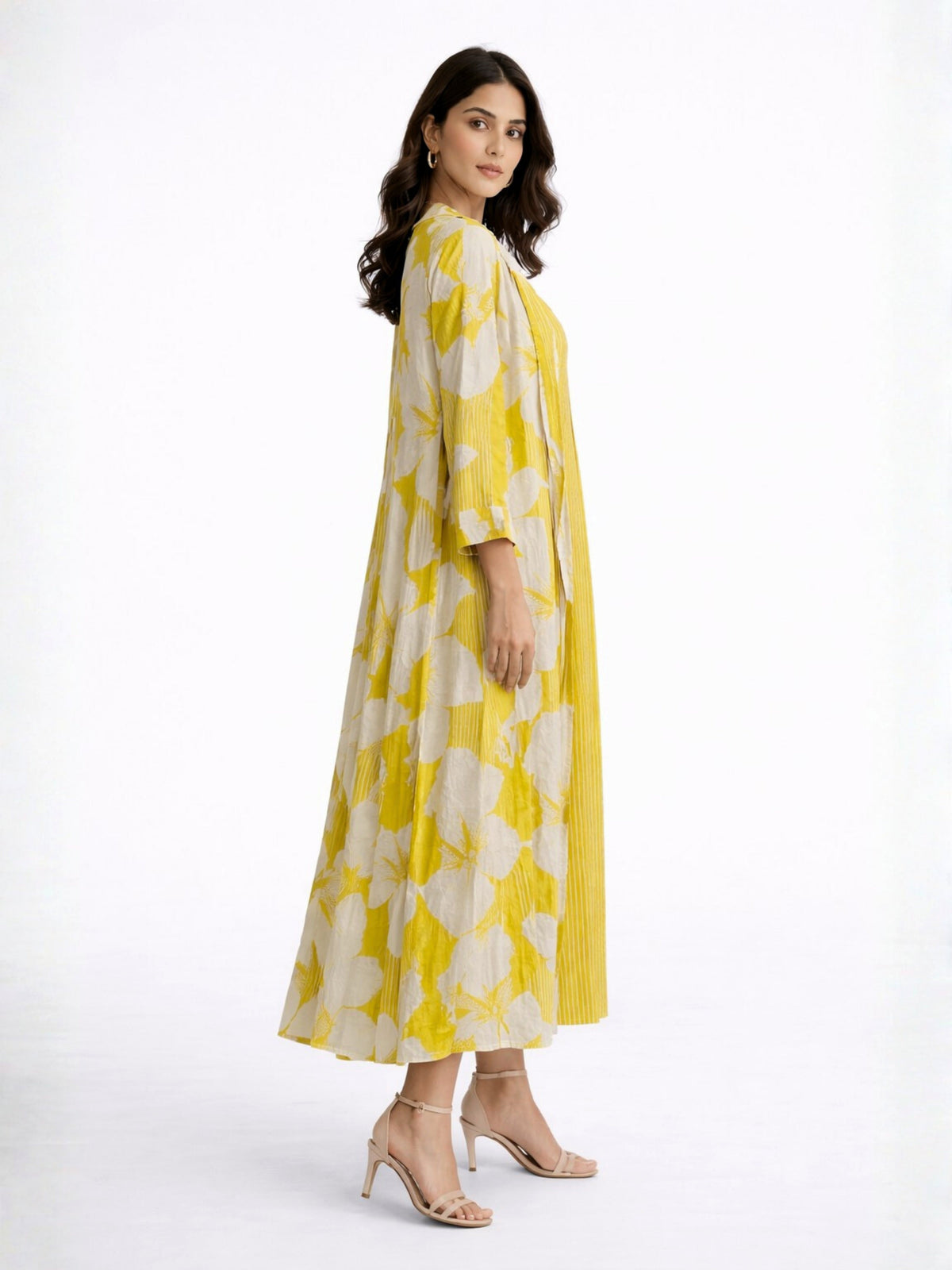 Mimosa Floral Pure Cotton Women's Strap Maxi with Robe