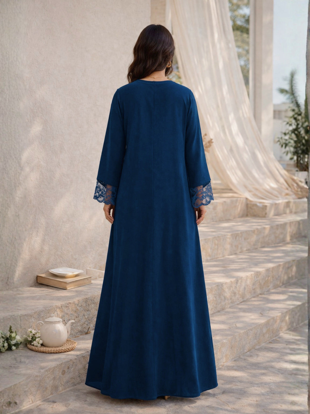 Teal Blue Soft Crepe V-Neck Maxi