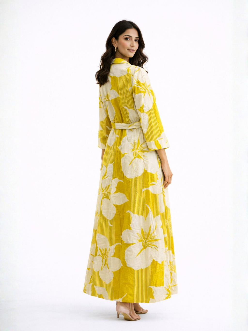 Mimosa Floral Pure Cotton Women's Strap Maxi with Robe