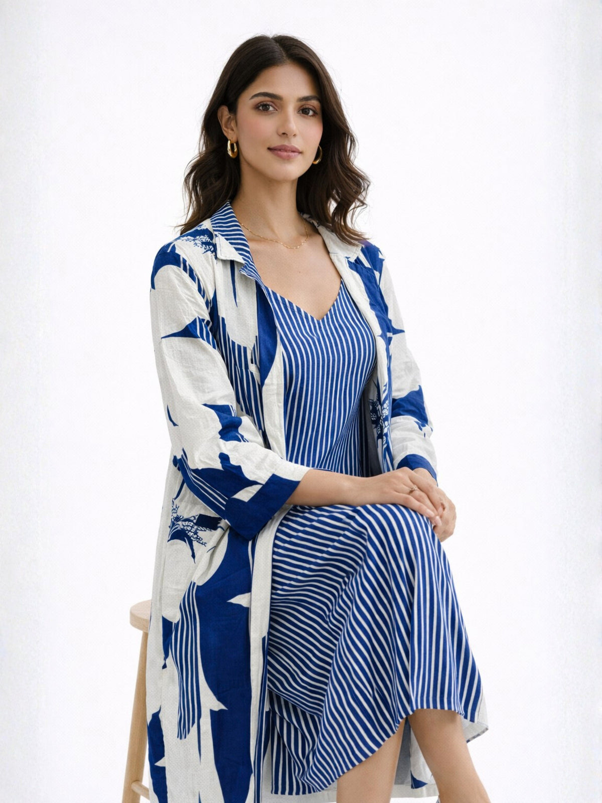 Blue Haven Pure Cotton Women's Strap Maxi with Robe