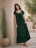 Emerald Green Flared Soft Crepe Night Maxi