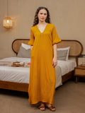 Mustard Soft Crepe Scallop Night Maxi for Women