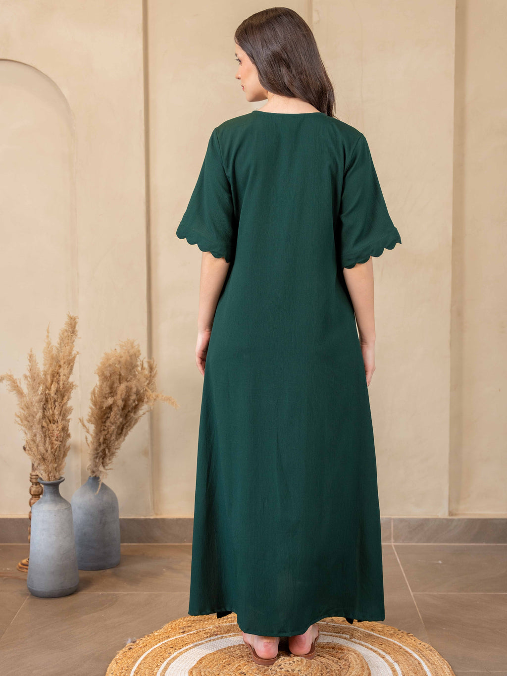 Emerald Soft Crepe Scallop Night Maxi for Women