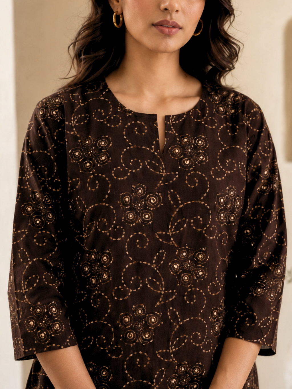 Brown Bandhani Jaal  Print Pure Cotton Round neck Co-ord set