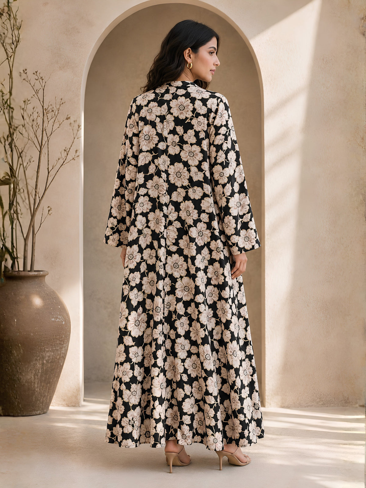 Black Serene Pure Cotton V-Neck Midi & Shrug Set for Women