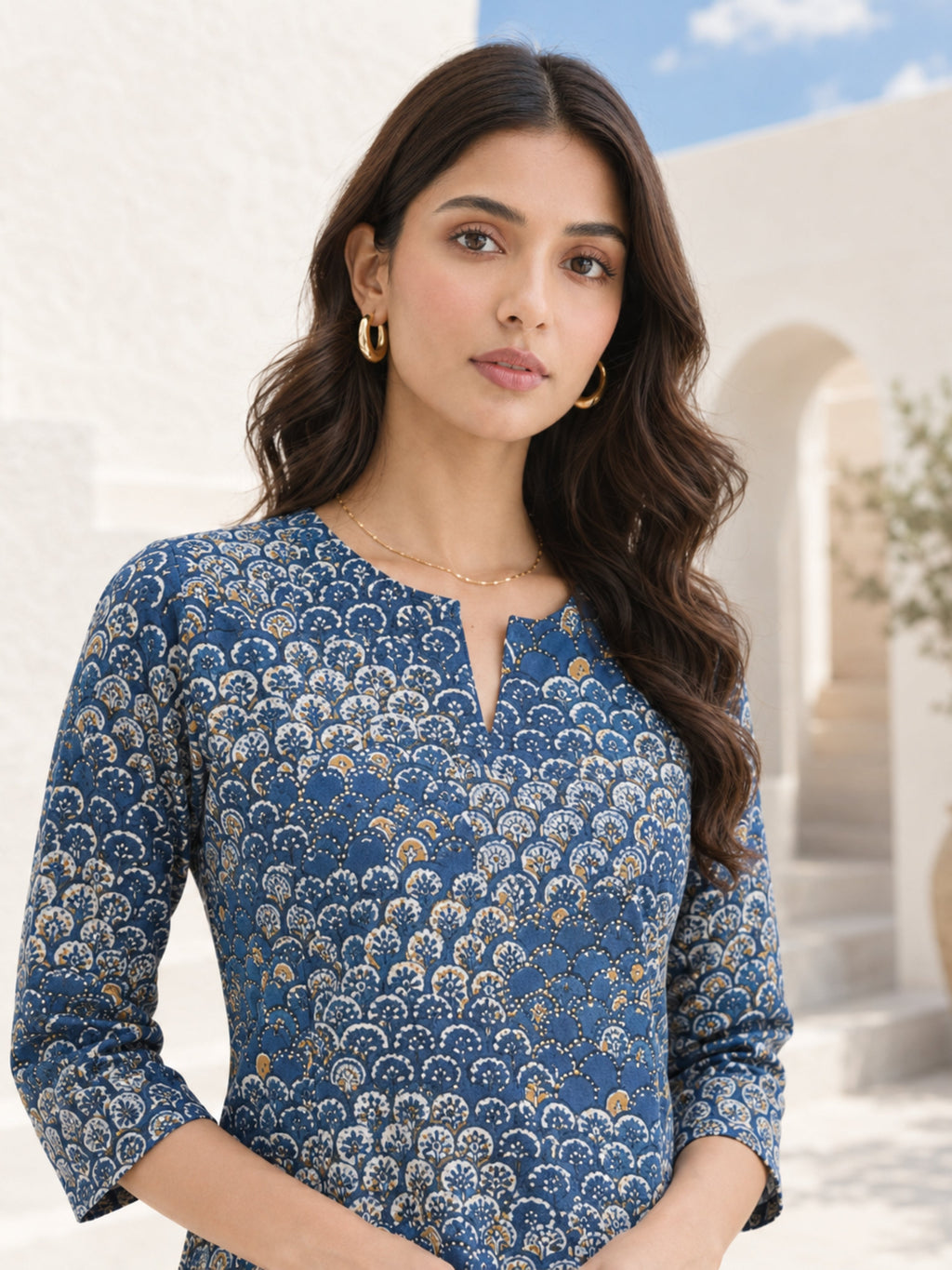 Indigo/Beige Pure Cotton Lounge Wear