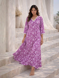 Taffy Pink Printed pureCotton V-Neck Night Maxi