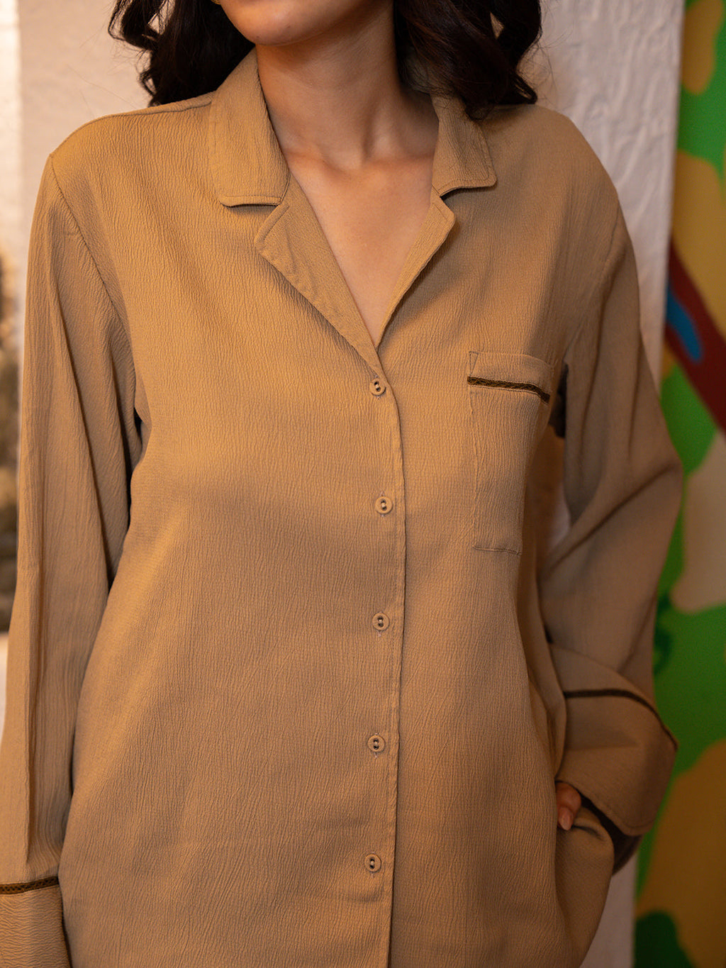 Cocoa Brown Soft Crepe Night Suit