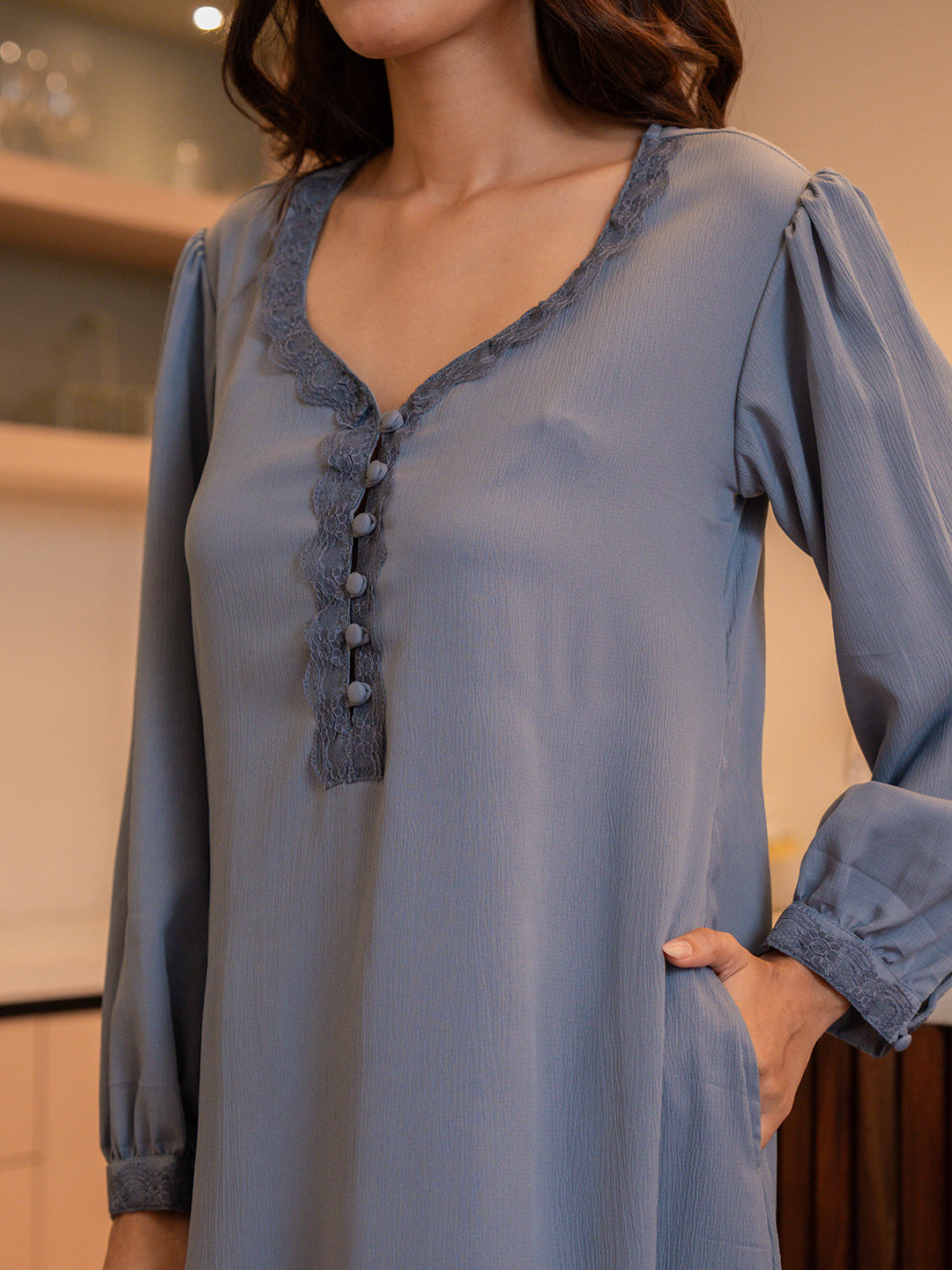 Pigeon Blue Soft Crepe Night Maxi