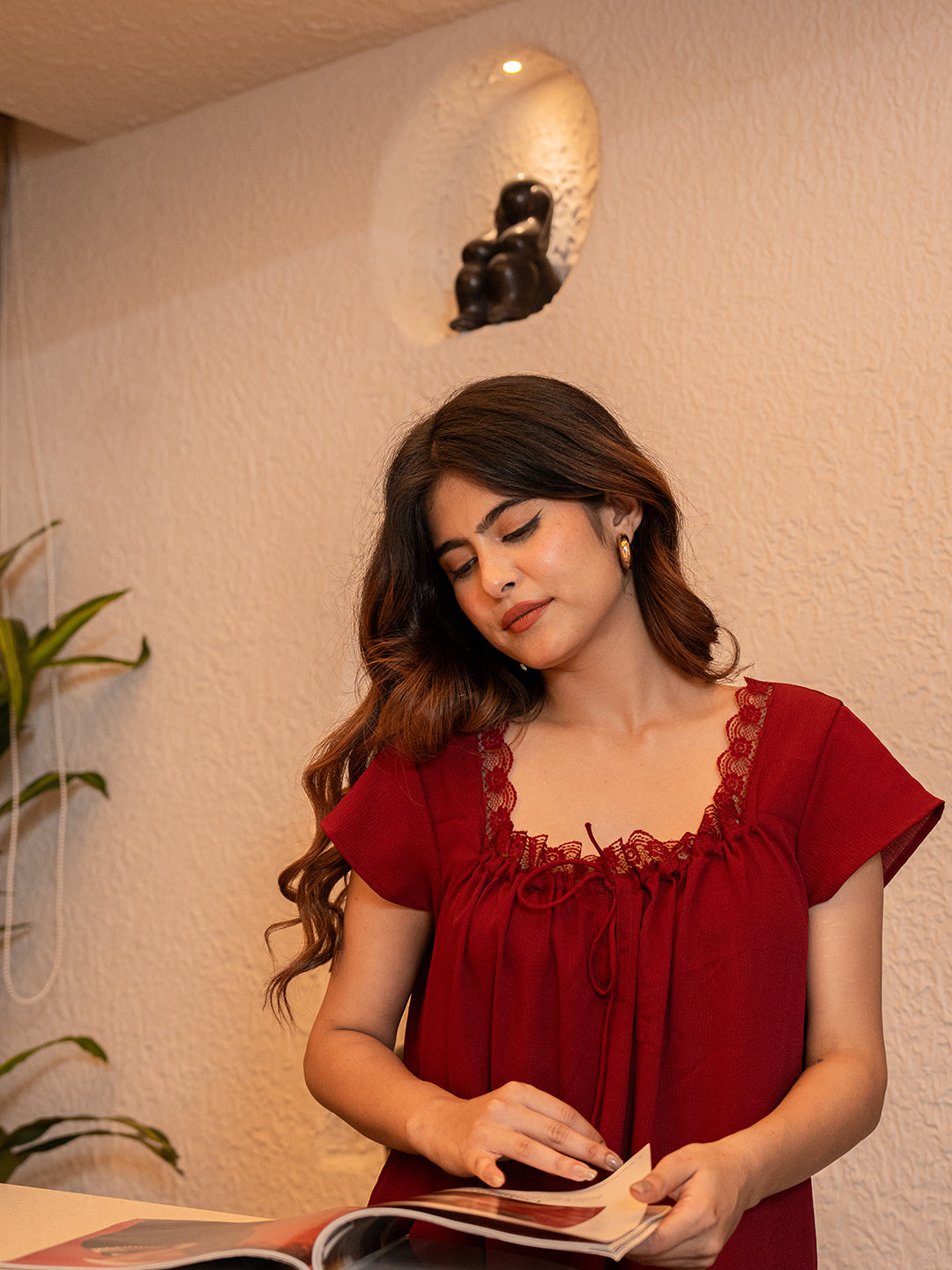 Maroon Flared Soft Crepe Night Maxi