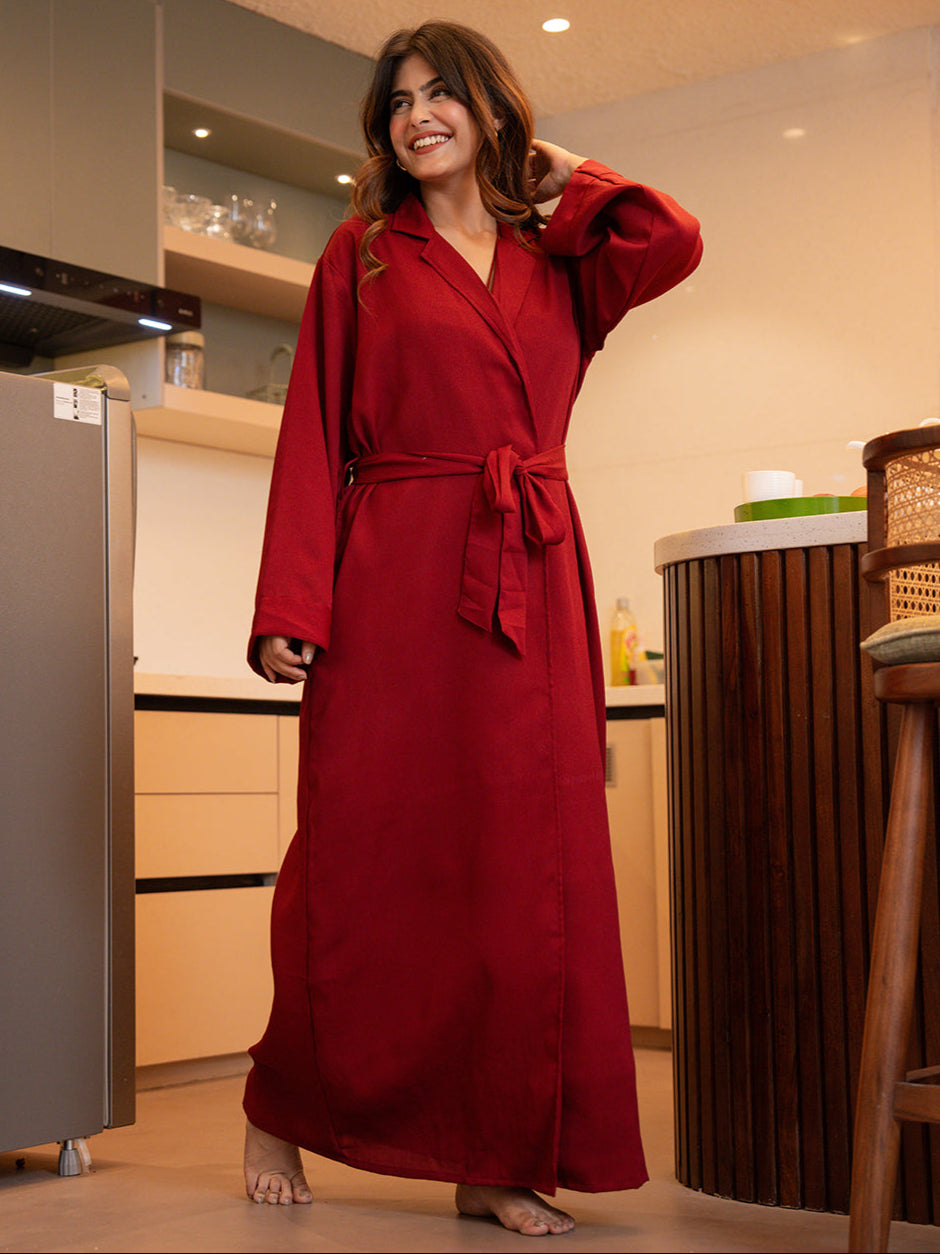 Raspberry Red Soft Crepe Robe