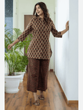 Mesh Brown Collared Cotton Loungewear