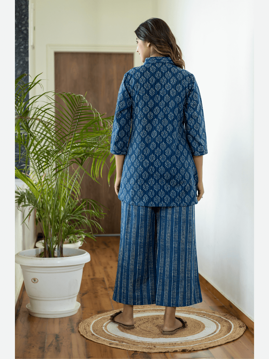 Stripe Patti Collared Cotton Loungewear