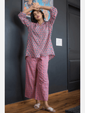 Smooth Pink back pleated Cotton Loungewear