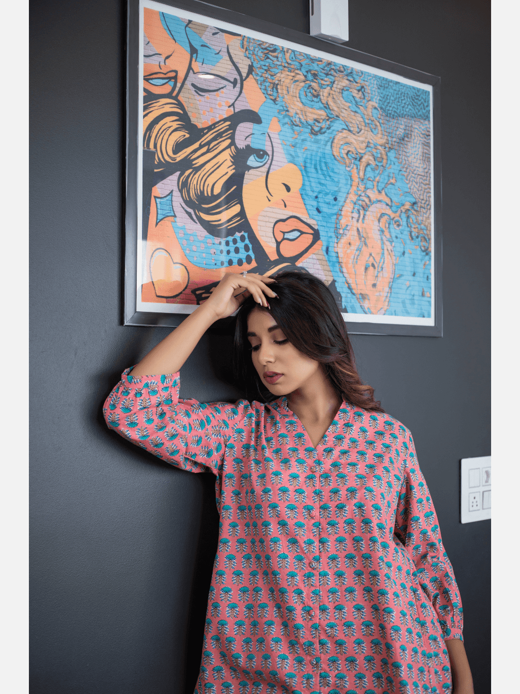 Smooth Pink back pleated Cotton Loungewear