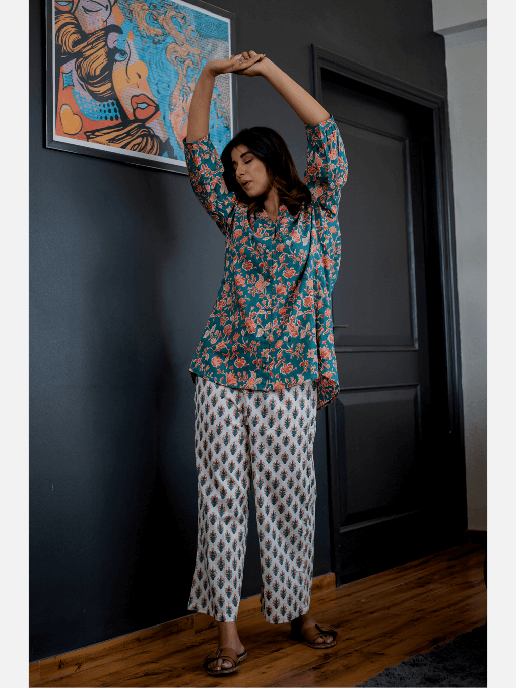 Emerald back pleated Cotton Loungewear
