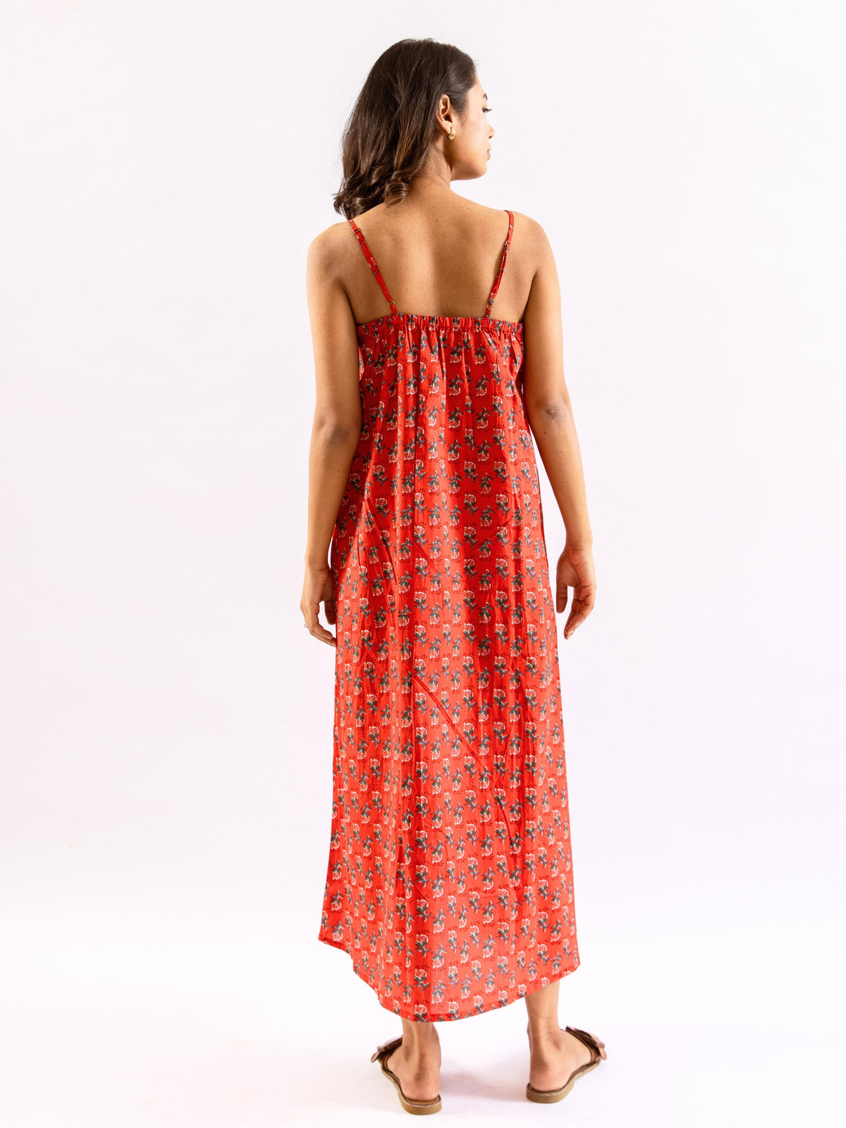 Red Relax Bliss Pure Cotton v neck Night Maxi