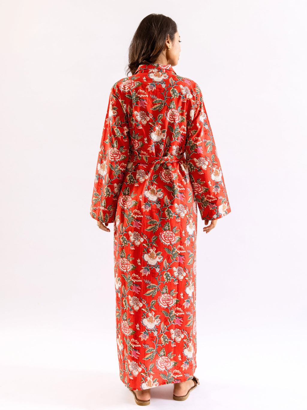 Red BloomEase Pure Cotton Collar Neck Robe