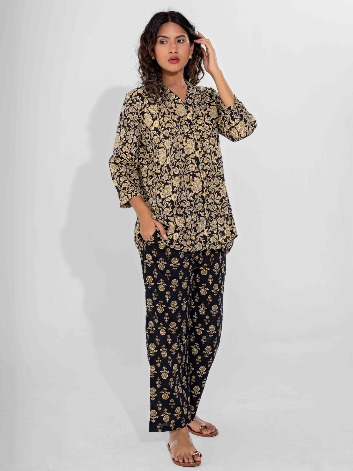 Black Inayat Pure Cotton Back Pleated Co-ord Set