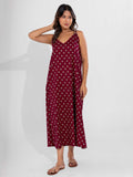 Wine Classic Pure Cotton V-Neck Night Maxi