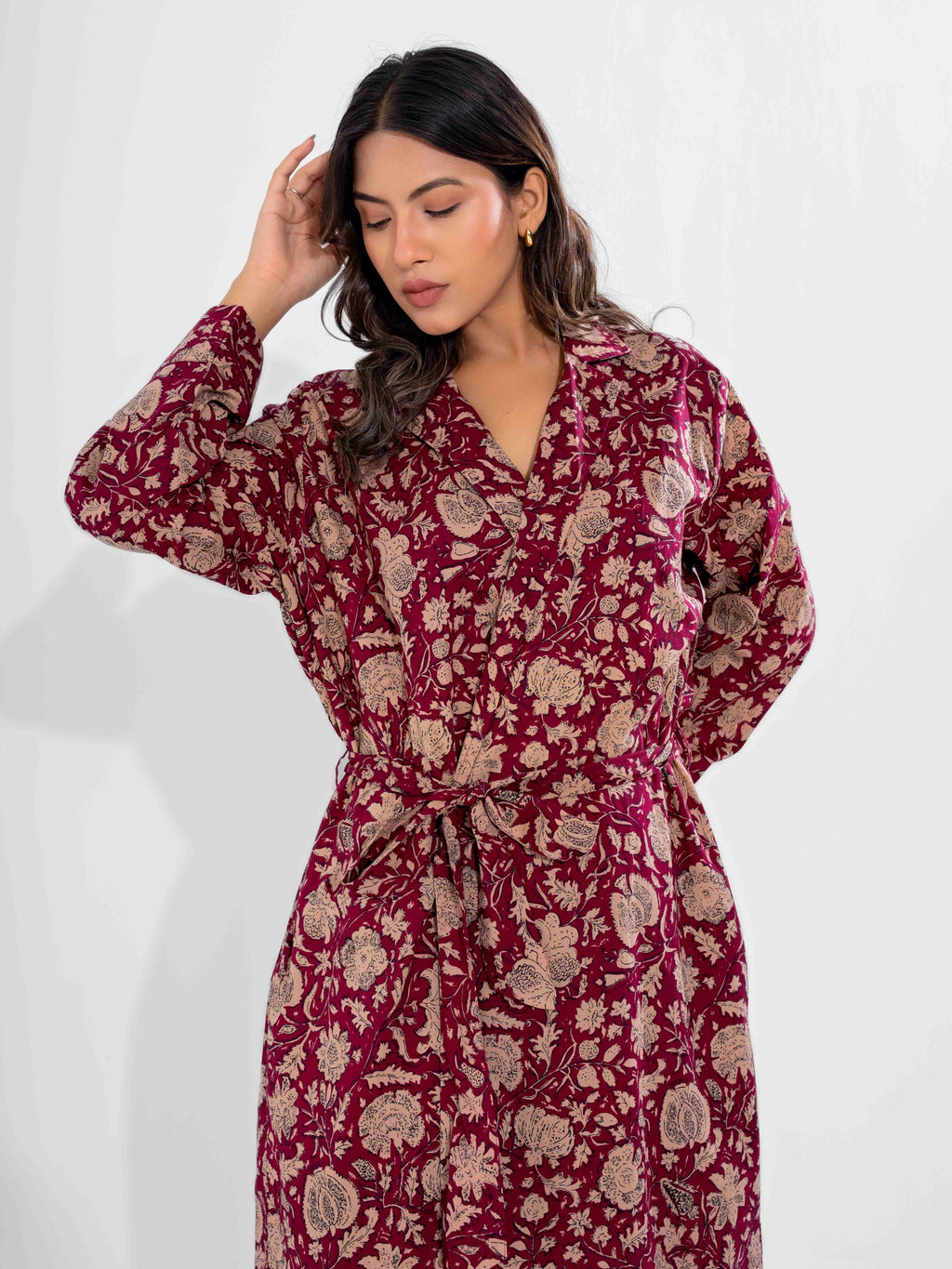 Wine Dust Pure Cotton Collar Robe