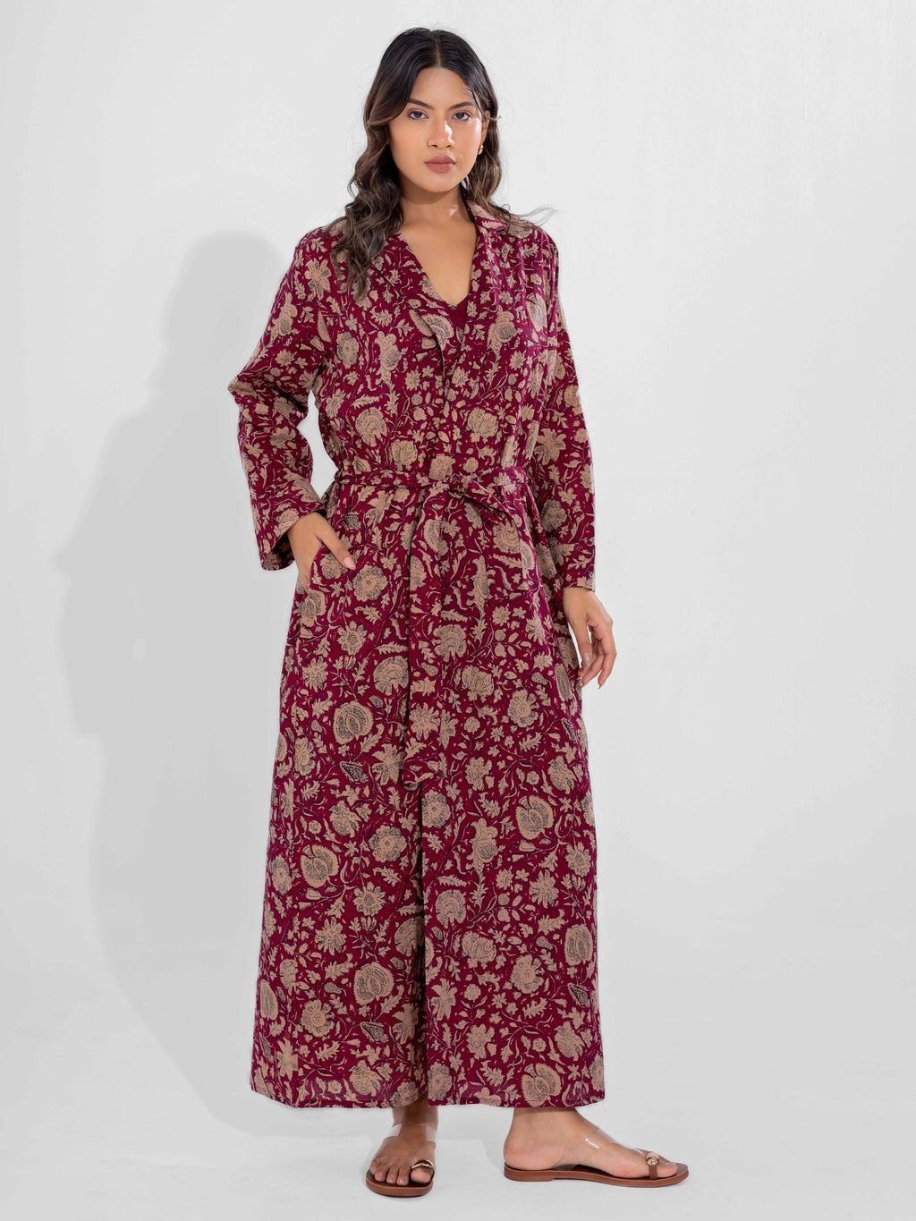 Wine Dust Pure Cotton Collar Robe