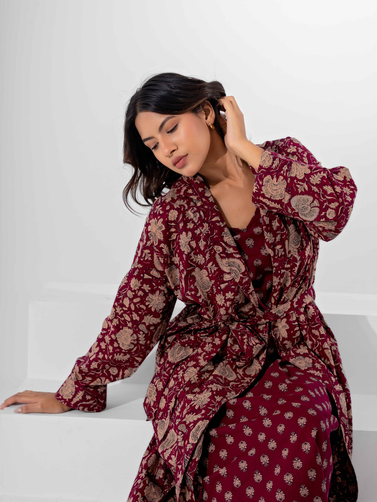 Wine Dust Pure Cotton Collar Robe