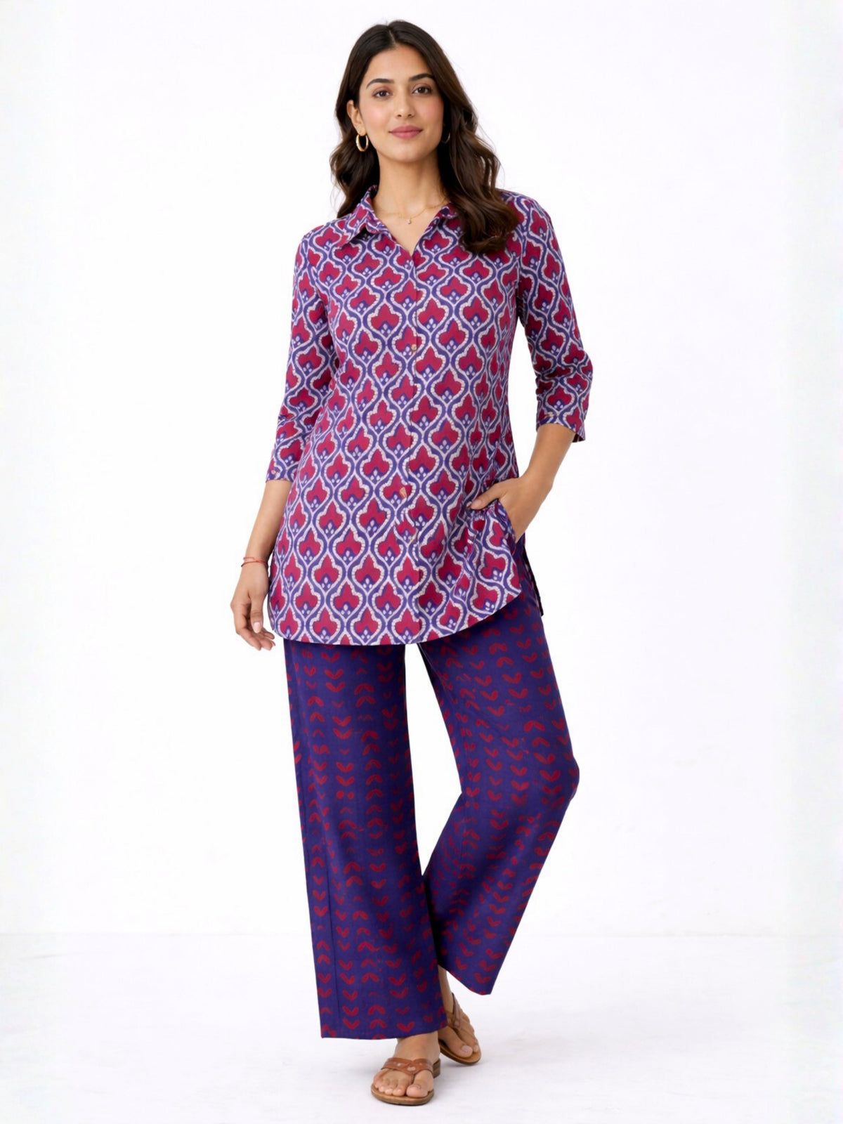 Blue Heritage Pure Cotton Women's Collar Co-ord Set