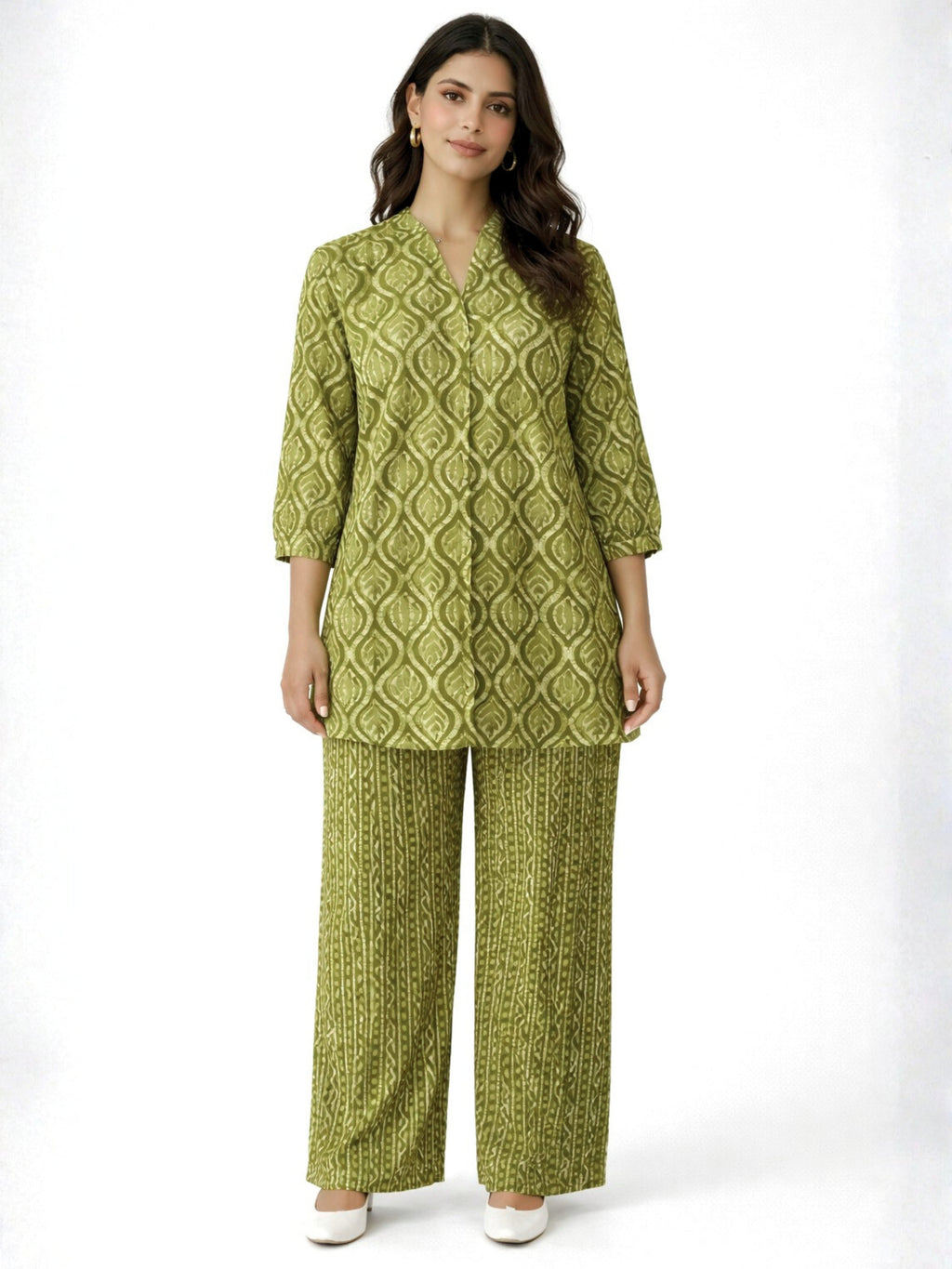 Olive Muse Pure Cotton Women's Back Pleated Co-ord Set