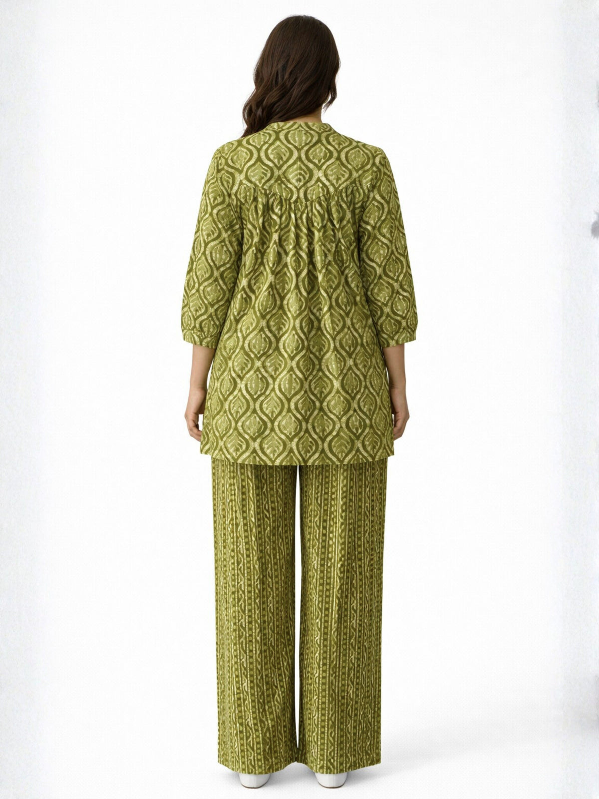 Olive Muse Pure Cotton Women's Back Pleated Co-ord Set