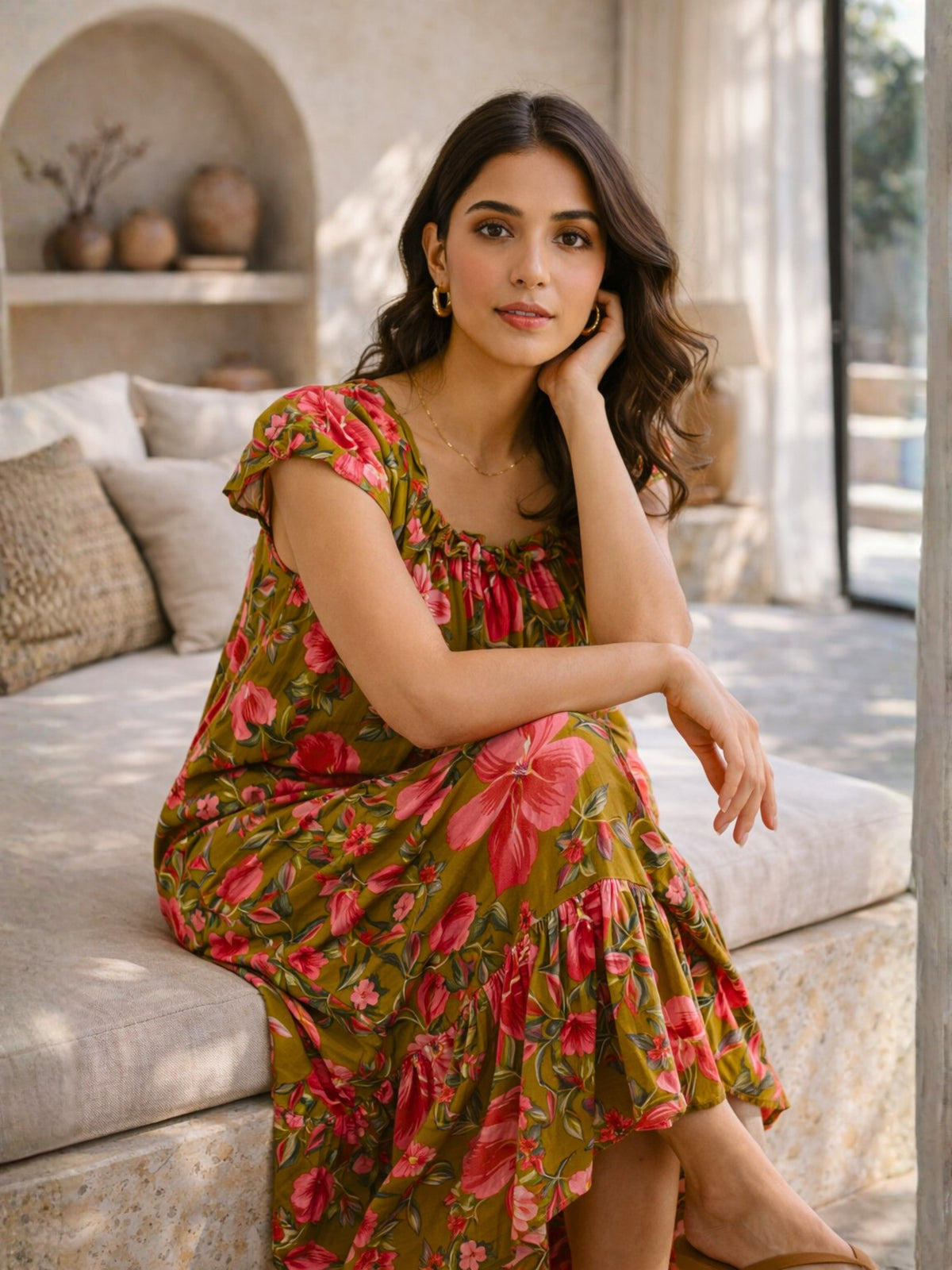 Olive Grove Pure Cotton Women's Night Maxi Dress