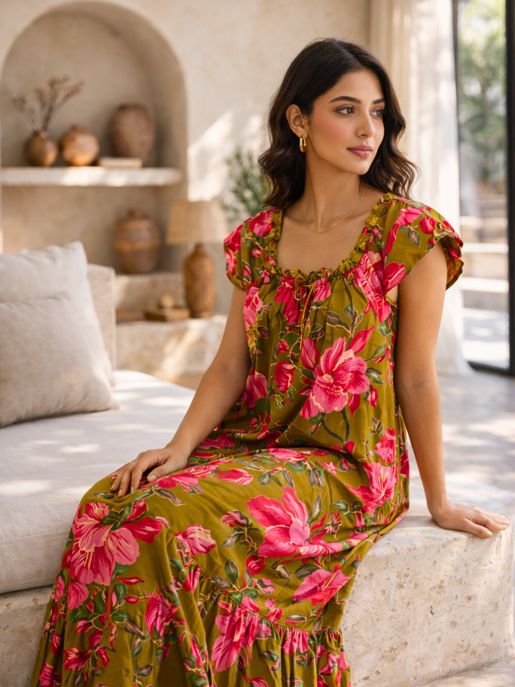 Olive Grove Pure Cotton Women's Night Maxi Dress
