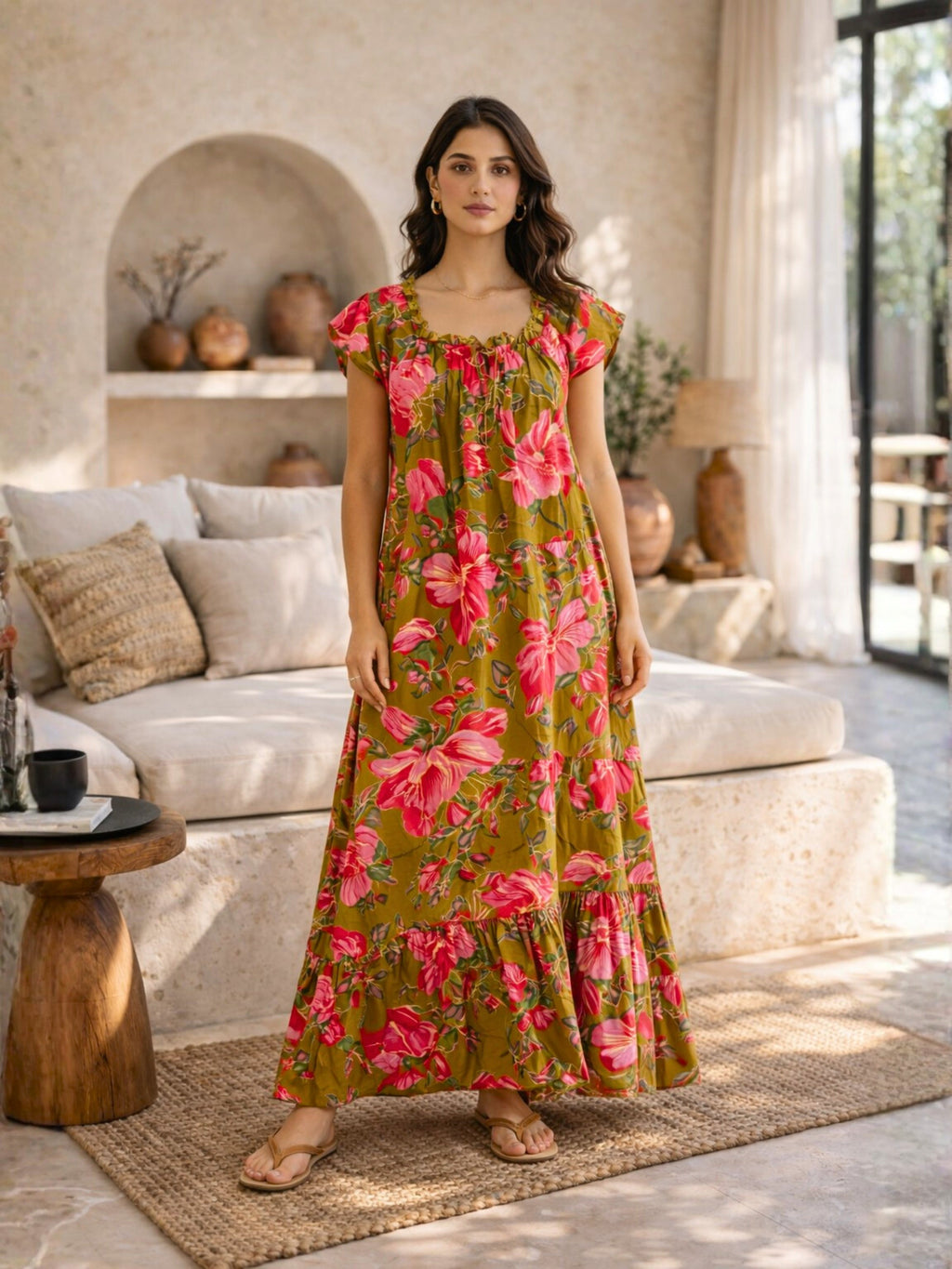 Olive Grove Pure Cotton Women's Night Maxi Dress
