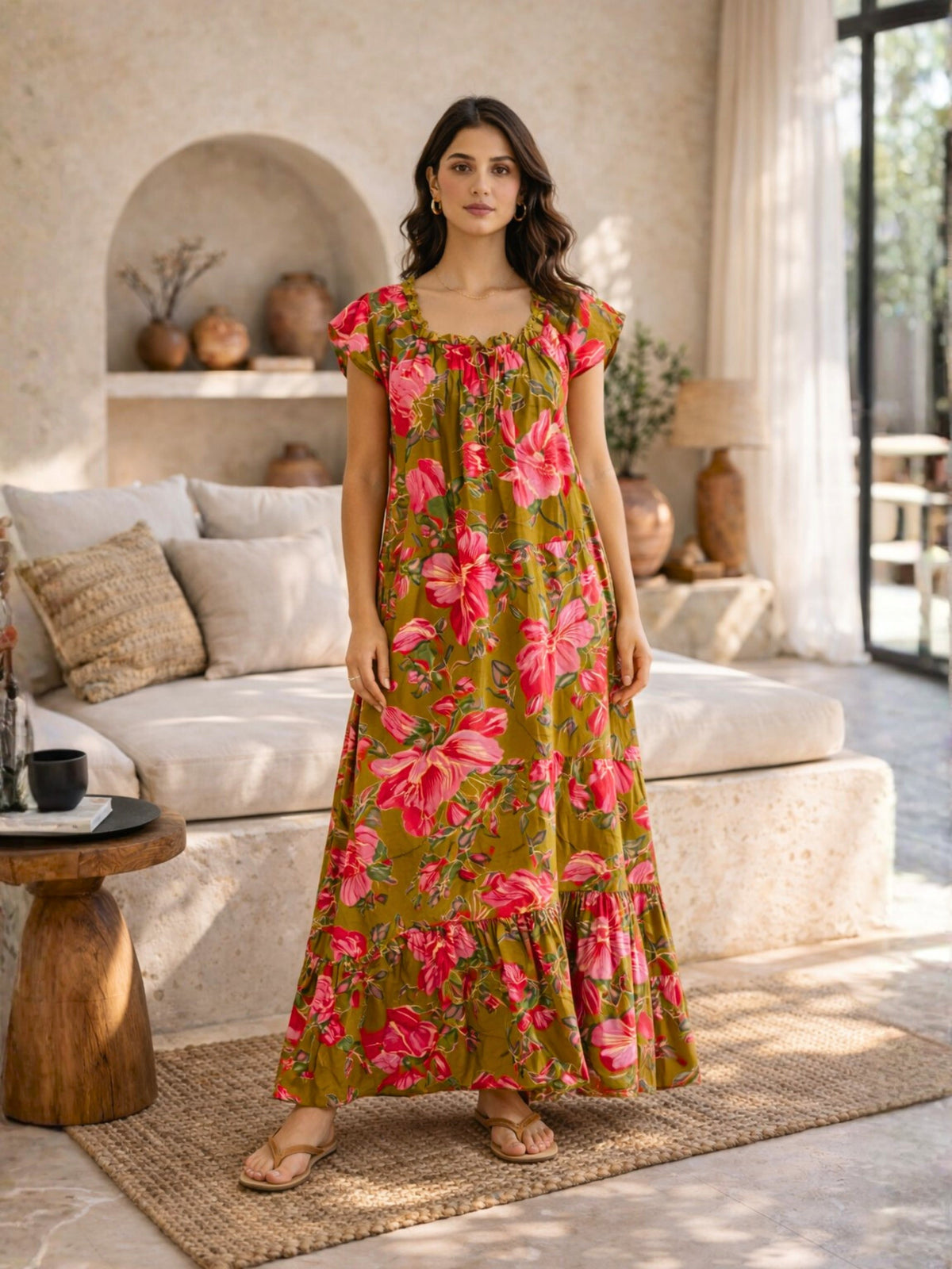 Olive Grove Pure Cotton Women's Night Maxi Dress