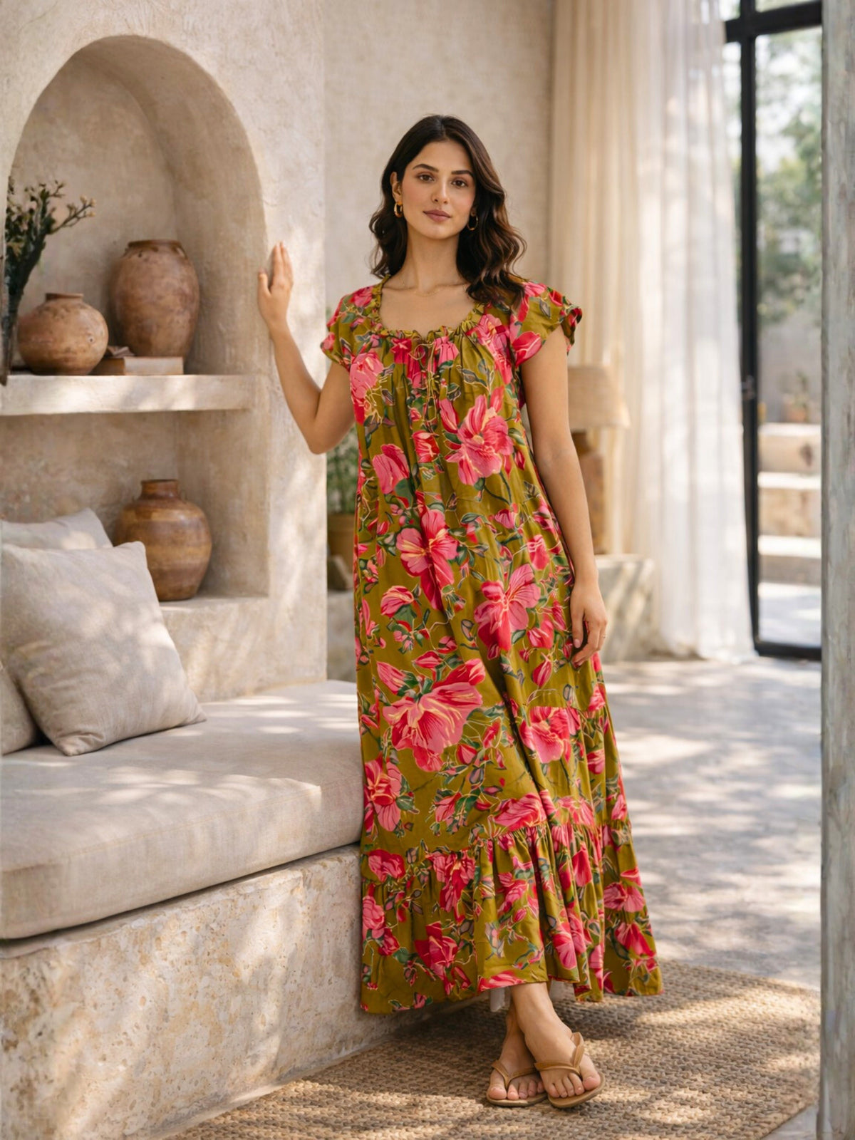 Olive Grove Pure Cotton Women's Night Maxi Dress