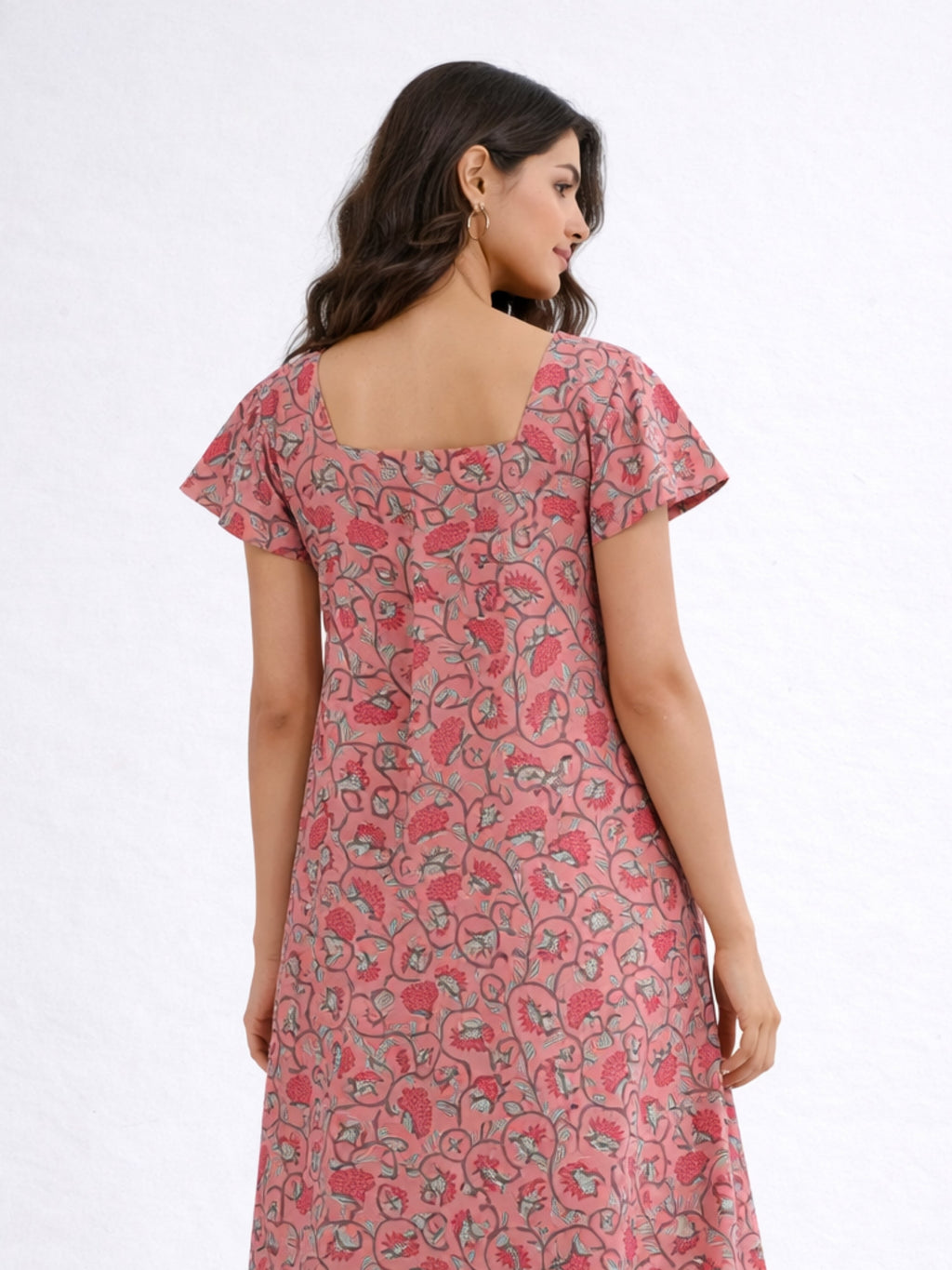 Peach Petal Pure Cotton Women's Night Maxi Dress